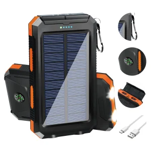 20000mAh Solar Power Bank – Waterproof, Dual USB, LED Flashlight