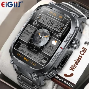EIGIIS 2024 Men’s Smartwatch – 2.02" Screen, 3ATM Waterproof, Compass, LED